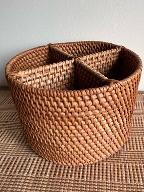 Handwoven Wicker Round Divided Basket - Natural Brown